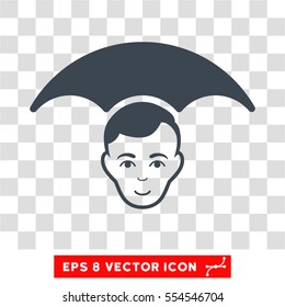 Head Umbrella EPS vector pictogram. Illustration style is flat iconic smooth blue symbol on chess transparent background.