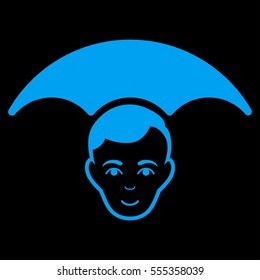Head Umbrella vector icon. Flat blue symbol. Pictogram is isolated on a black background. Designed for web and software interfaces.