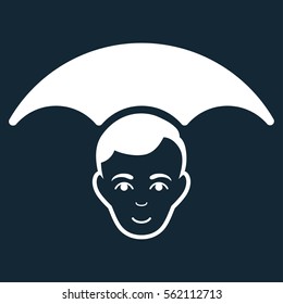 Head Umbrella vector icon. Flat white symbol. Pictogram is isolated on a dark blue background. Designed for web and software interfaces.