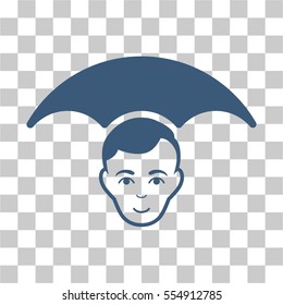 Head Umbrella vector icon. Illustration style is flat iconic blue symbol on a chess transparent background.