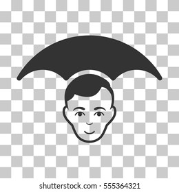 Head Umbrella vector pictogram. Illustration style is flat iconic gray symbol on a chess transparent background.