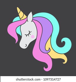 Head of the unicorn. Design element for print on clothes.