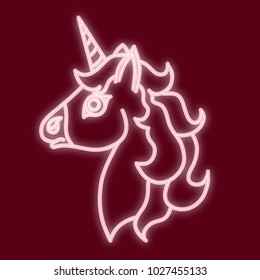 The head of the unicorn. Vector image with the effect of neon light. Element of design, interface