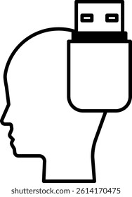 A head with a USB flash drive in the middle