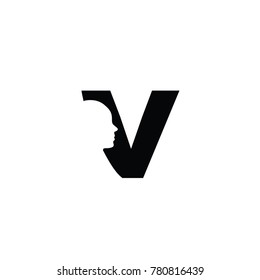 head v font logo flat vector template