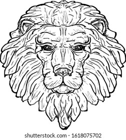 Head of a valiant lion. Hand drawn vector illustration. 