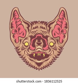 Head of Vampire Bat Vector Illustration