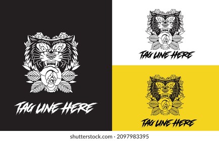 head vector of bear and rose vector illustration design