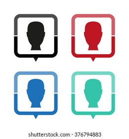 Head - vector icon; map pointer;  message bubble