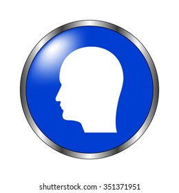 Head - vector icon on the blue button