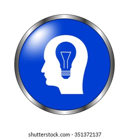 Head - vector icon on the blue button