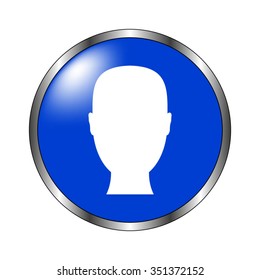 Head - vector icon on the blue button