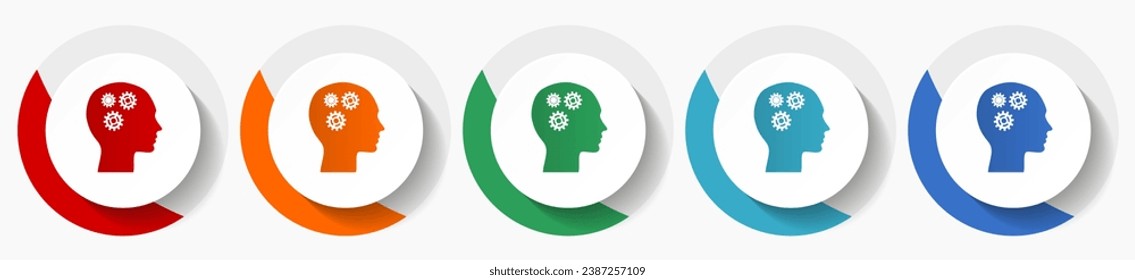 Head vector icon set, flat design colorful round icons in 5 color options for webdesign and mobile applications