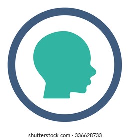 Head vector icon. Style is bicolor flat rounded symbol, cobalt and cyan colors, rounded angles, white background.