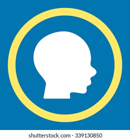 Head vector icon. Style is bicolor flat rounded symbol, yellow and white colors, rounded angles, blue background.