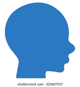 Head vector icon. Style is flat symbol, smooth blue color, rounded angles, white background.