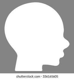 Head vector icon. Style is flat symbol, white color, rounded angles, gray background.