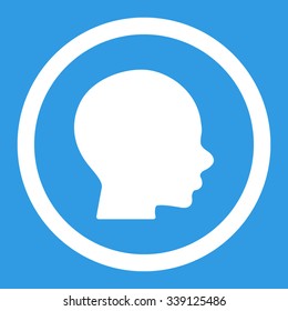 Head vector icon. Style is flat rounded symbol, white color, rounded angles, blue background.