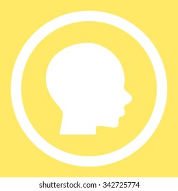 Head vector icon. Style is flat rounded symbol, white color, rounded angles, yellow background.