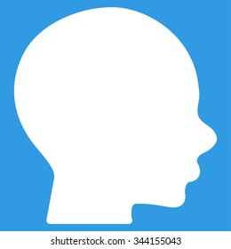 Head vector icon. Style is flat symbol, white color, rounded angles, blue background.