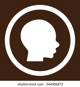 Head vector icon. Style is flat rounded symbol, white color, rounded angles, brown background.