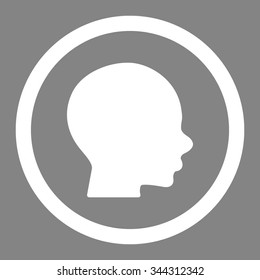 Head vector icon. Style is flat rounded symbol, white color, rounded angles, gray background.