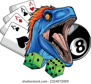 head of a velociraptor dinosaur with casino game