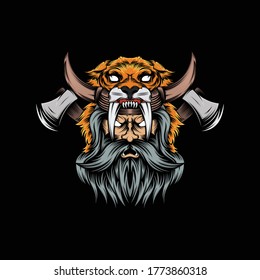 head viking lion mascot illustration