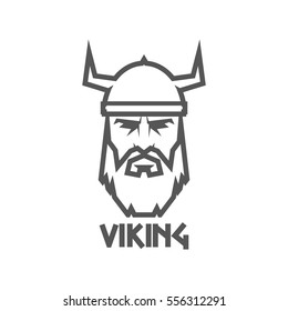 Head of Viking wearing a helmet. Logo barbarian