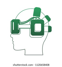 Head with Virtual Reality glasses green lines