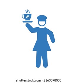 Head, waitress icon. Blue color design.
