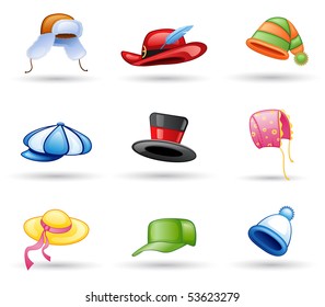 Head wear: cap, hat icon set. Isolated on a white background.