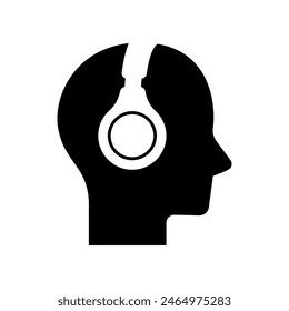 Head wearing headphones icon isolated on white background.