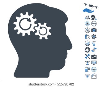 Head Wheels Rotation icon with bonus aircopter tools design elements. Vector illustration style is flat iconic symbols on white background.