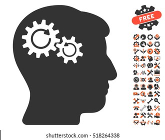 Head Wheels Rotation icon with bonus setup tools design elements. Vector illustration style is flat iconic orange and gray symbols on white background.