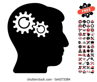 Head Wheels Rotation icon with bonus settings images. Vector illustration style is flat iconic intensive red and black symbols on white background.