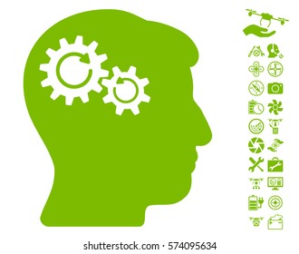 Head Wheels Rotation icon with bonus quad copter service pictograms. Vector illustration style is flat iconic symbols on white background.