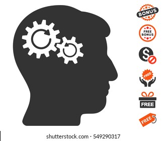 Head Wheels Rotation icon with free bonus icon set. Vector illustration style is flat iconic symbols, orange and gray colors, white background.