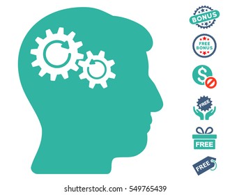 Head Wheels Rotation icon with free bonus pictograms. Vector illustration style is flat iconic symbols, cobalt and cyan colors, white background.