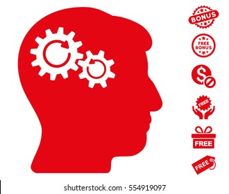 Head Wheels Rotation icon with free bonus pictures. Vector illustration style is flat iconic symbols, red color, white background.