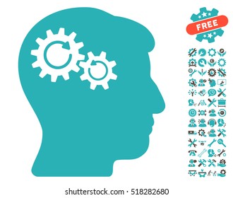 Head Wheels Rotation pictograph with bonus tools icon set. Vector illustration style is flat iconic grey and cyan symbols on white background.
