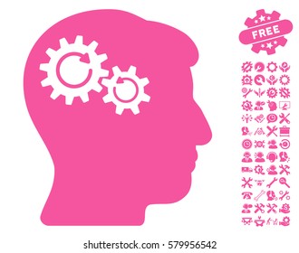 Head Wheels Rotation pictograph with bonus setup tools pictograph collection. Vector illustration style is flat iconic pink symbols on white background.