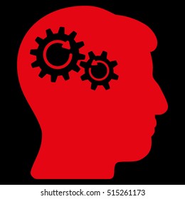 Head Wheels Rotation vector pictogram. Style is flat graphic symbol, red color, black background.