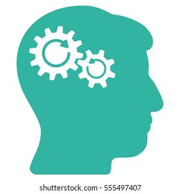 Head Wheels Rotation vector pictograph. Style is flat graphic symbol, cyan color, white background.