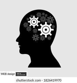 Head white gear sign icon. Vector illustration.