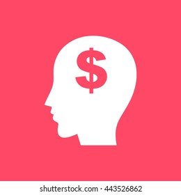 Head white icon on magenta color background. Eps-10.