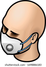 Head with white N95/KN95 medical face mask with integrated filter.