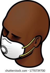 Head with white N95/KN95 medical face mask with integrated filter.