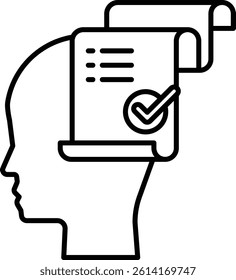 A head with a white piece of paper with a check mark on it