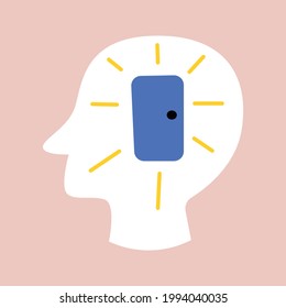 Head white silhouette with door. Mental health, god, religion idea. Concept of mind, imagination, career, future, education, key. Male or female profile head. Vector Eps face illustration isolated